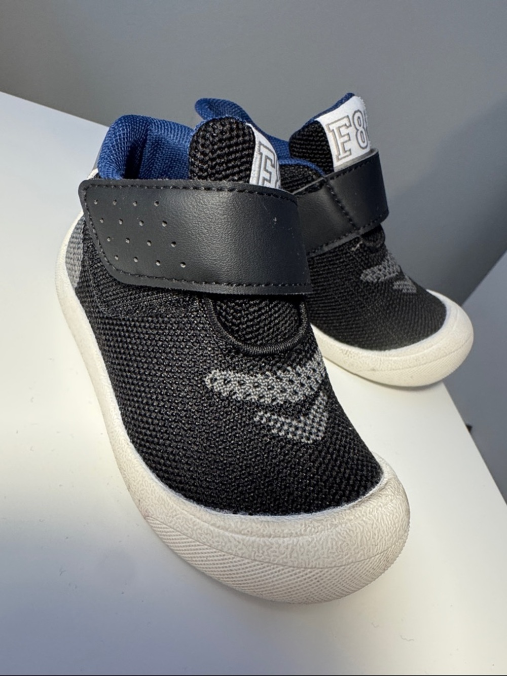 Falcotto Toddler Black Knit Kids Sneakers with Blue Lining and White Sole